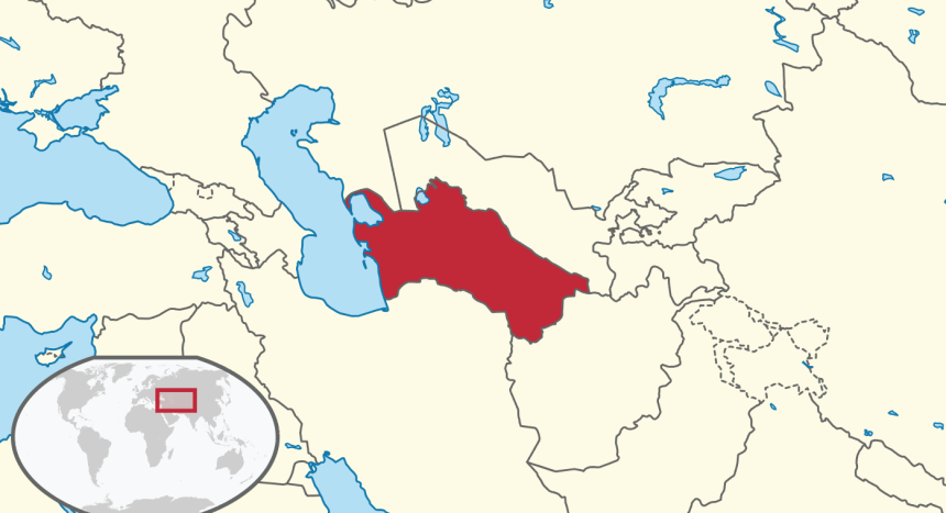 Carte montrant la position géographique du Turkménistan en Asie centrale